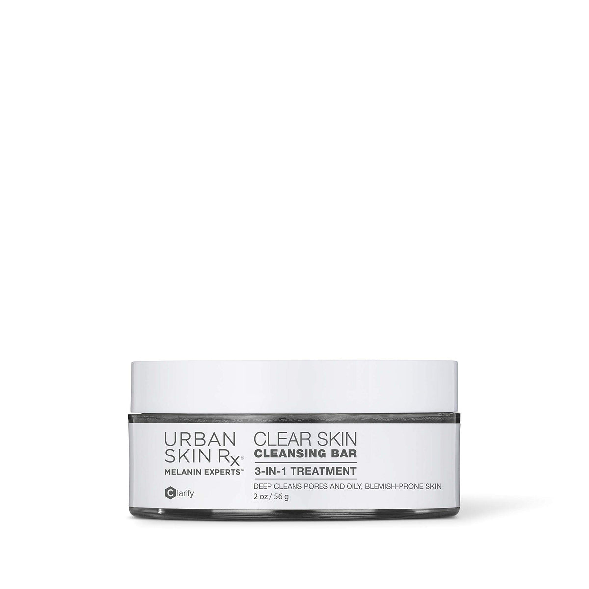 Urban Skin Rx barra clarificante en empaque, ideal para iniciar la rutina de cuidado.