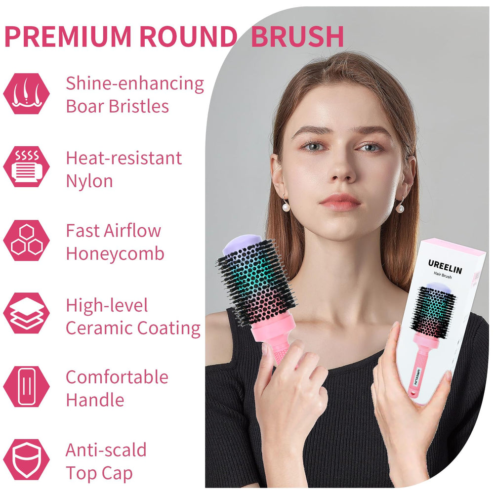 UREELIN round brush boar bristles promote even oil distribution and glow