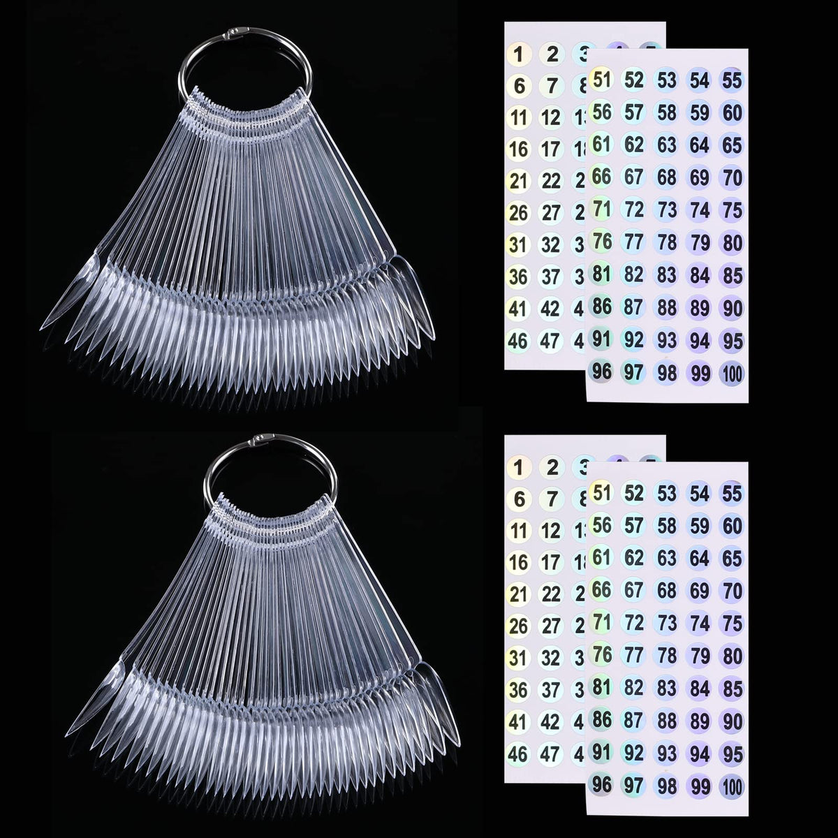 URGINO 100-pcs nail swatch sticks with stiletto tips for easy color matching.
