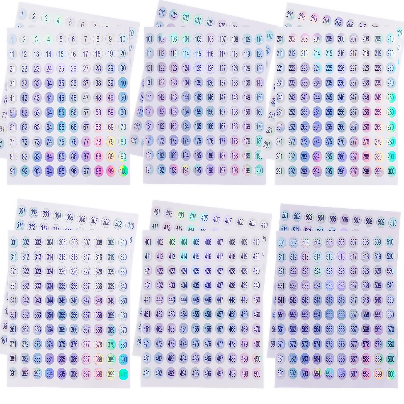 urgino pegatinas numeros 1-600 brillo holográfico para palitos de muestra