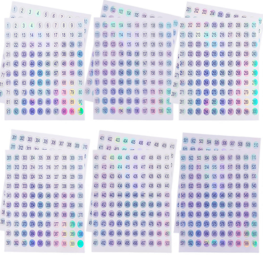 urgino pegatinas numeros 1-600 brillo holográfico para palitos de muestra