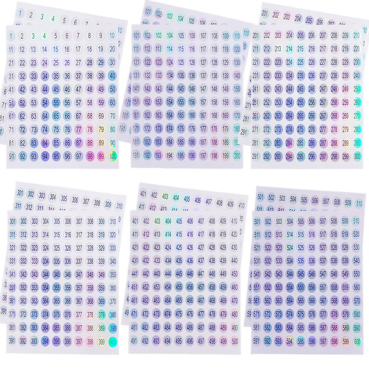 urgino pegatinas numeros 1-600 brillo holográfico para palitos de muestra