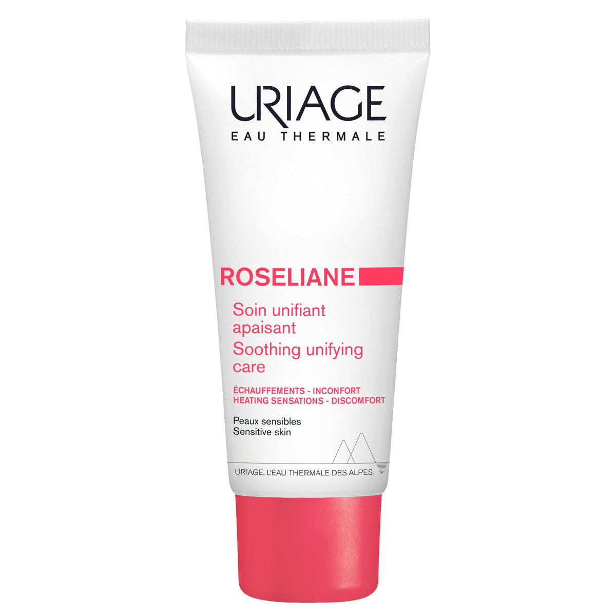 Uriage Roséliane cream tube with green pearls for redness correction and soothing comfort.