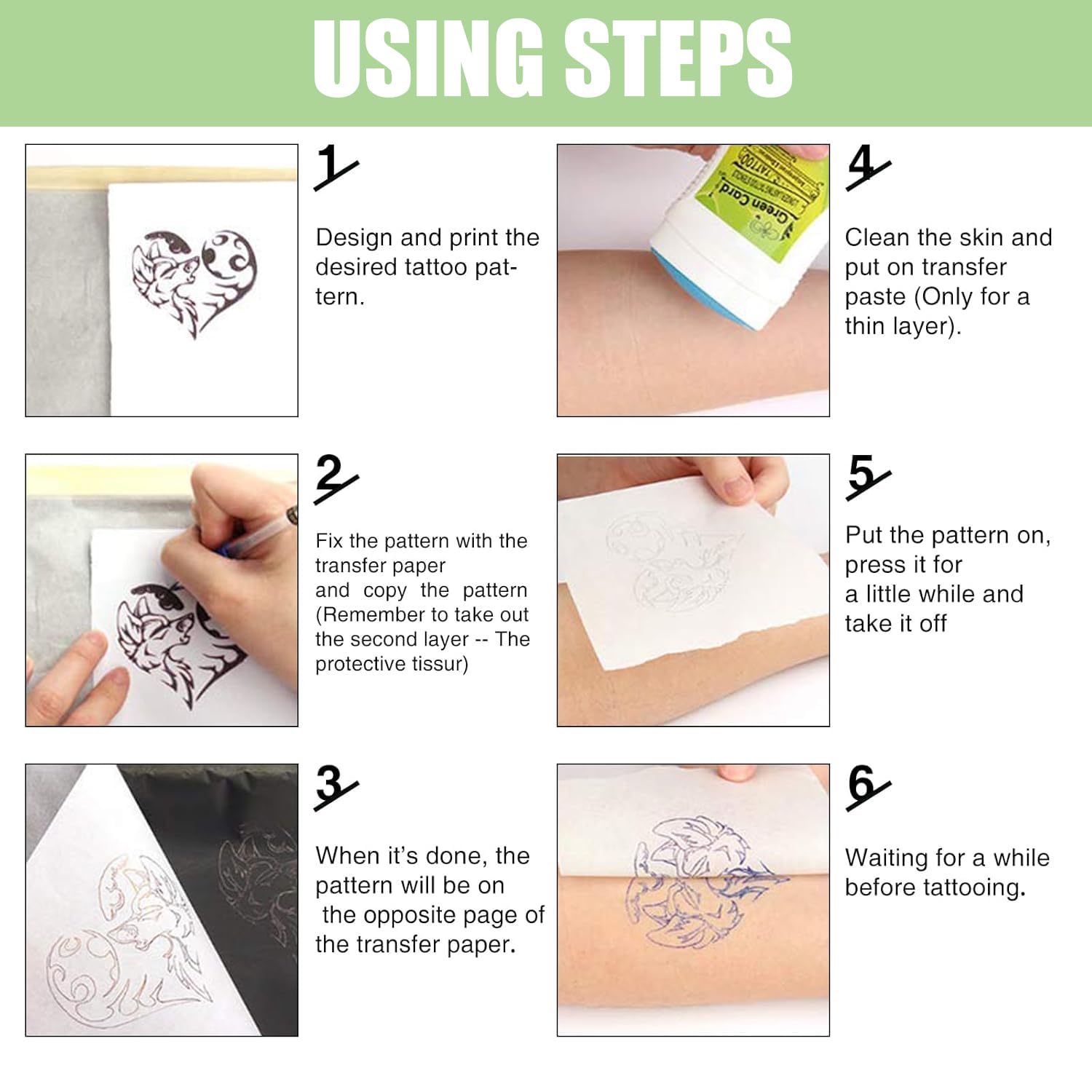 Urknall crisp, smudge-proof stencil transfer for sharp outlines during tattooing.