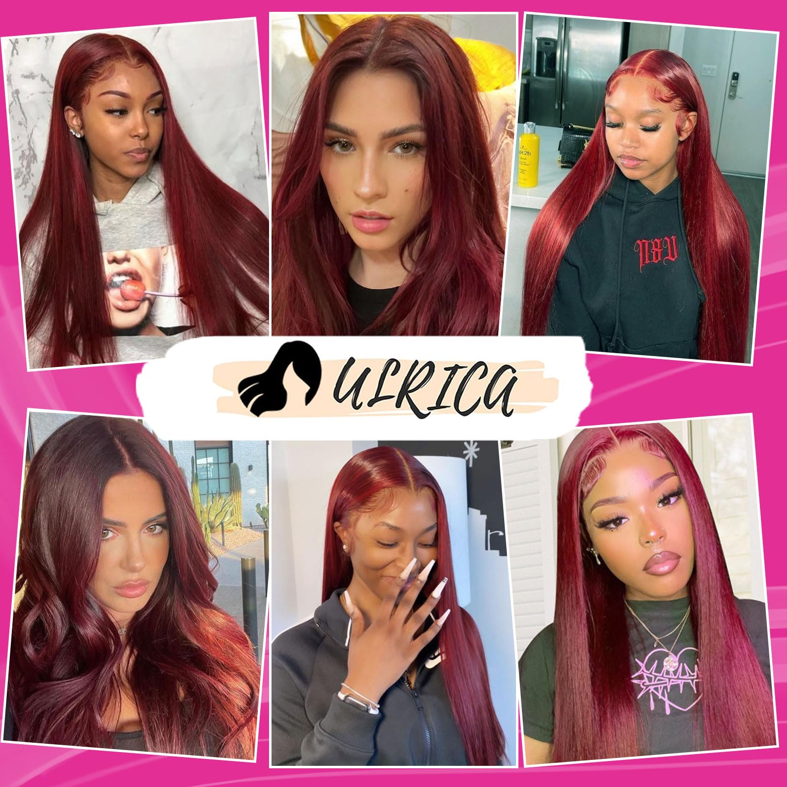 ULRICA Brazilian virgin burgundy wig, soft shine and natural movement.