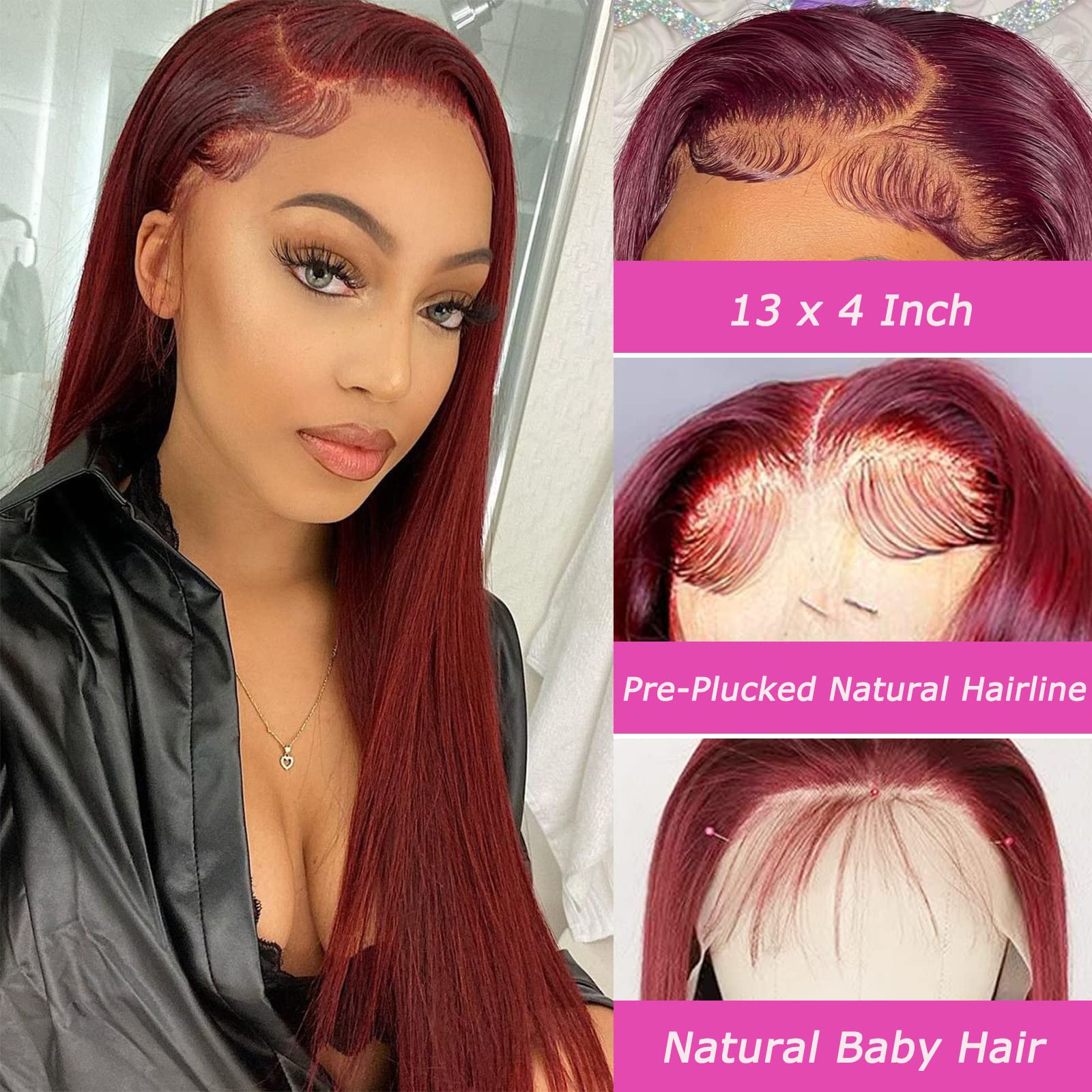 ULRICA burgundy lace front wig, 13x4 HD lace for breathable comfort.