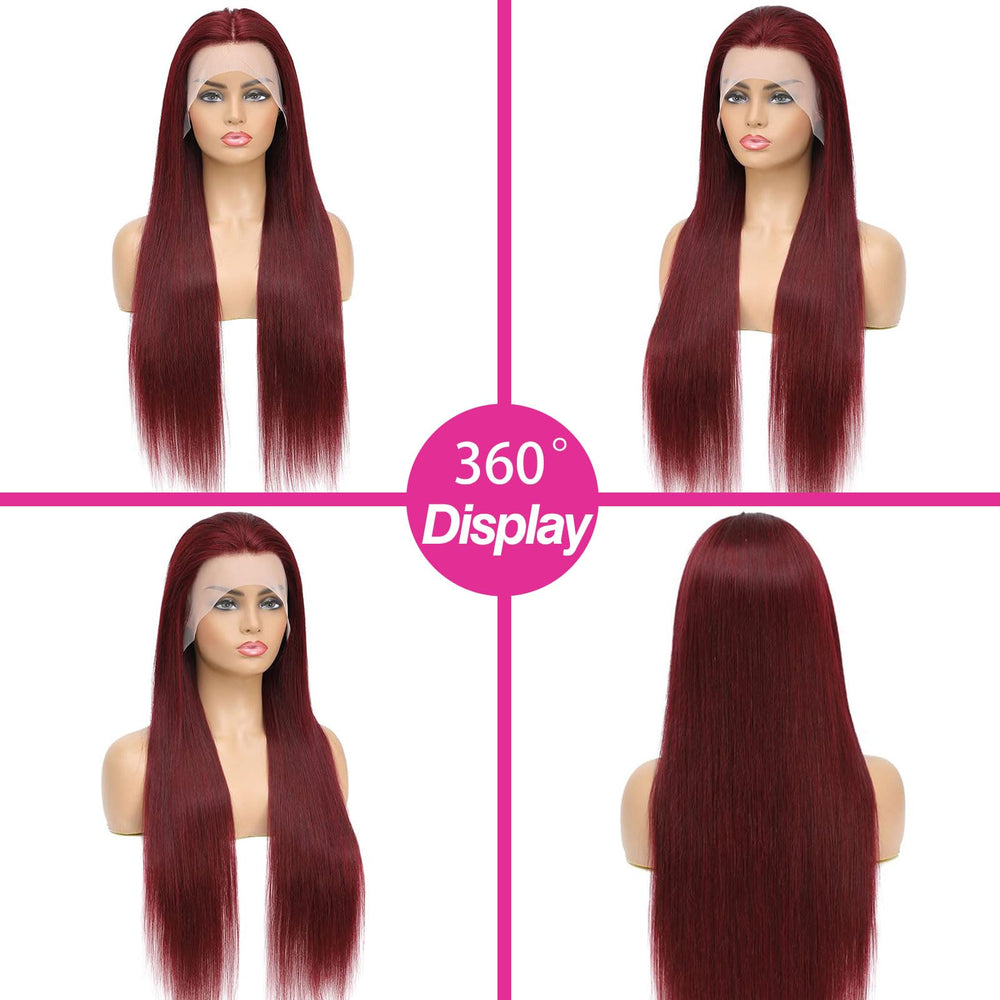 ULRICA burgundy human hair wig with 180% density for fuller look.