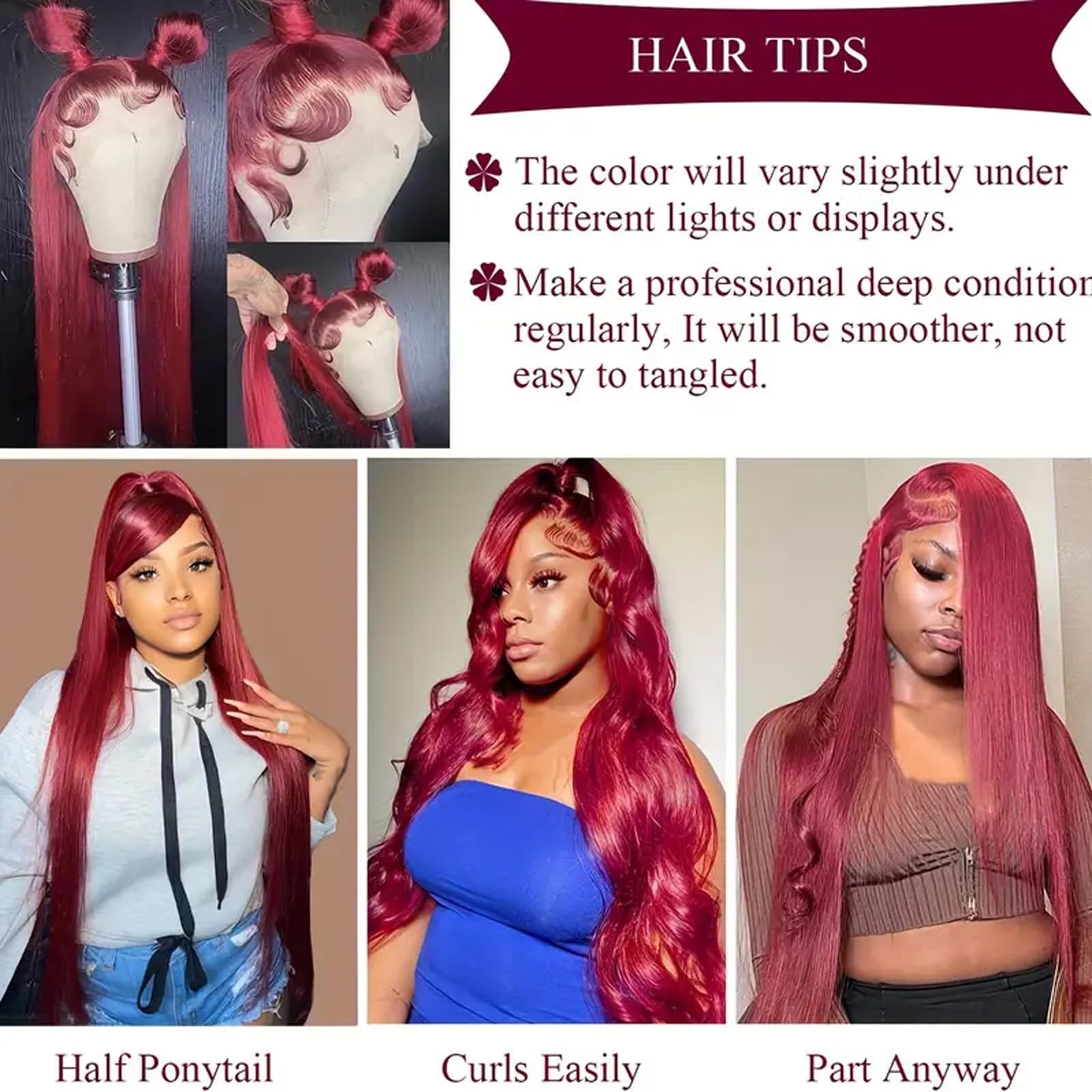 ULRICA pre-plucked burgundy lace front wig for easy styling.