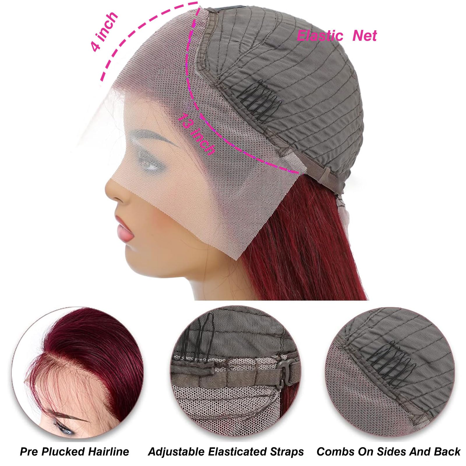 ULRICA straight burgundy wig, 20-inch length for versatile styling.