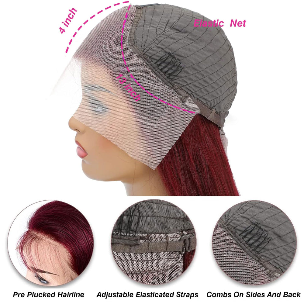 ULRICA straight burgundy wig, 20-inch length for versatile styling.
