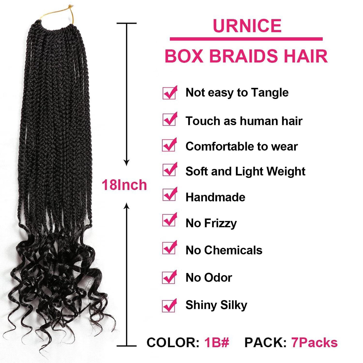 URNice Goddess Box Braids 18in lightweight material for all-day comfort