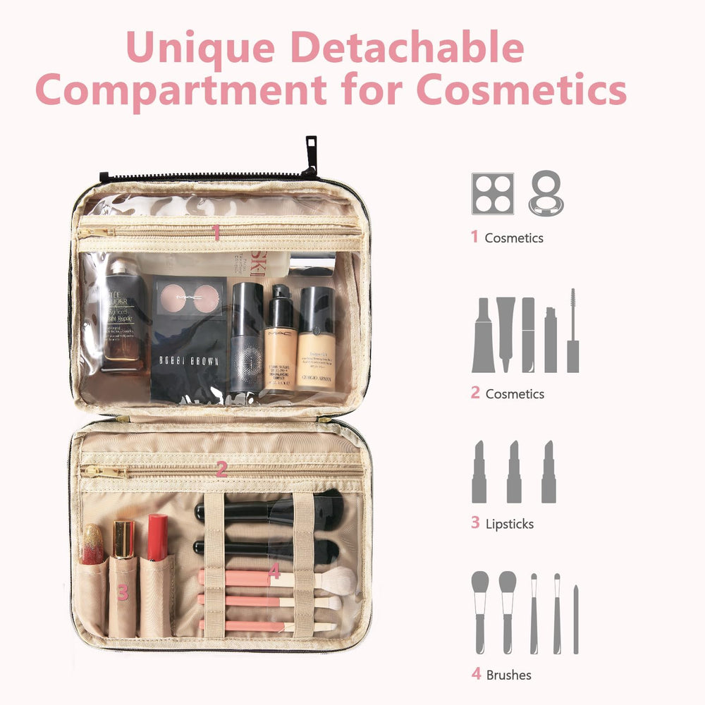 Urophylla travel makeup bag with waterproof peach-skin surface for easy cleaning.
