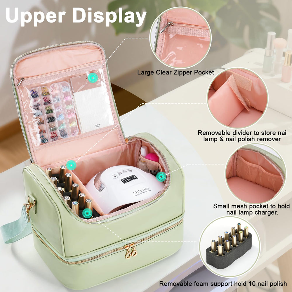 Uross Nail Polish Organizer Bag back luggage strap for travel compatibility
