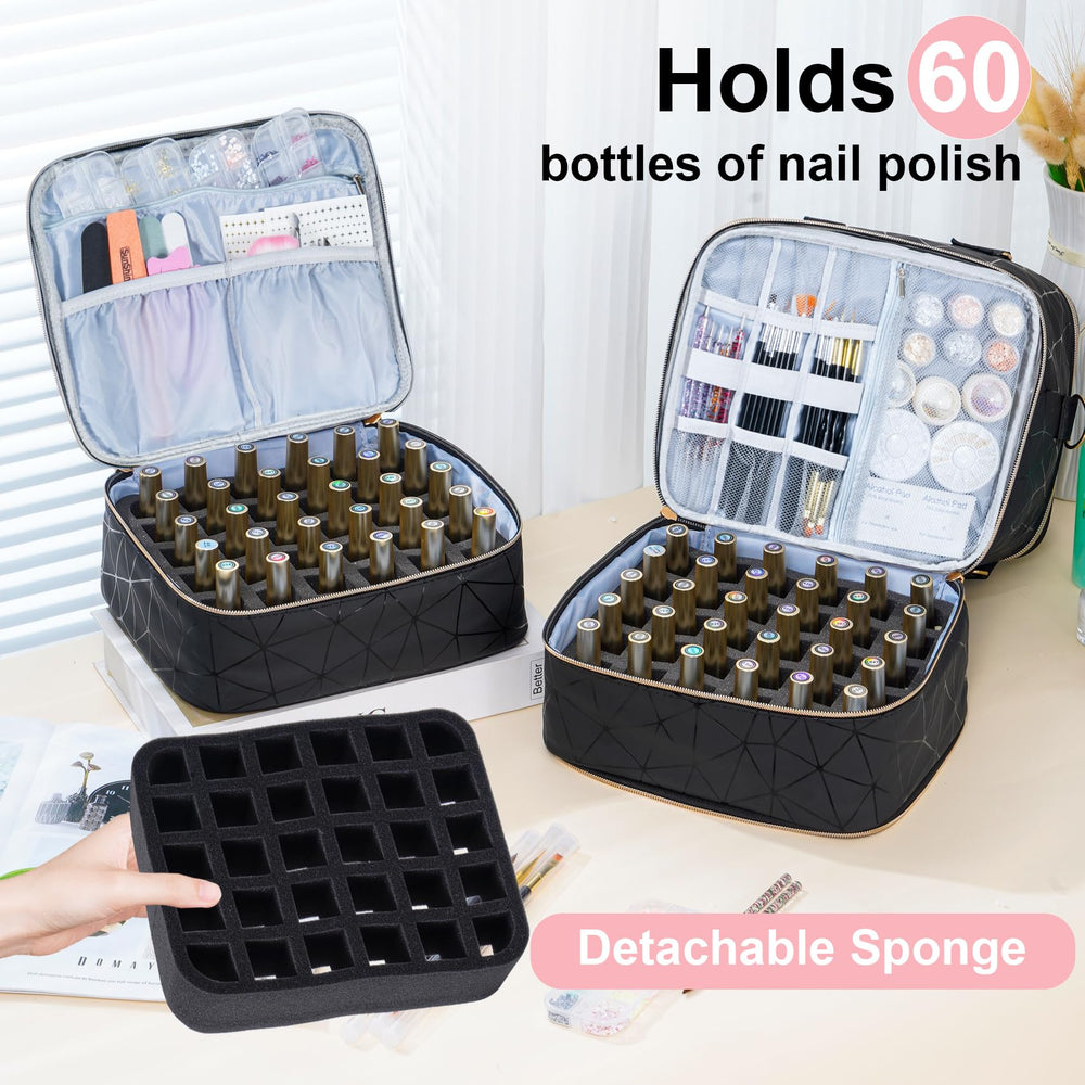 Uross bag top layer supports a large lamp for quick manicures.