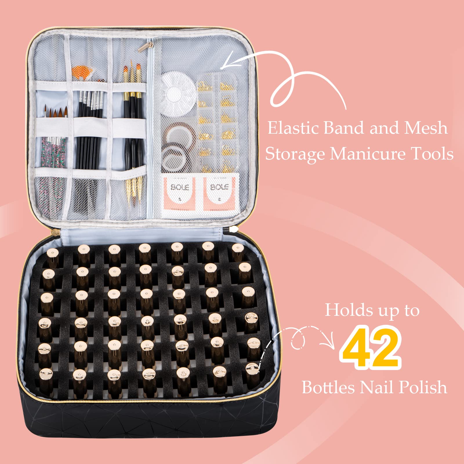 Uross upper-layer pockets provide quick access to tools and polishes.