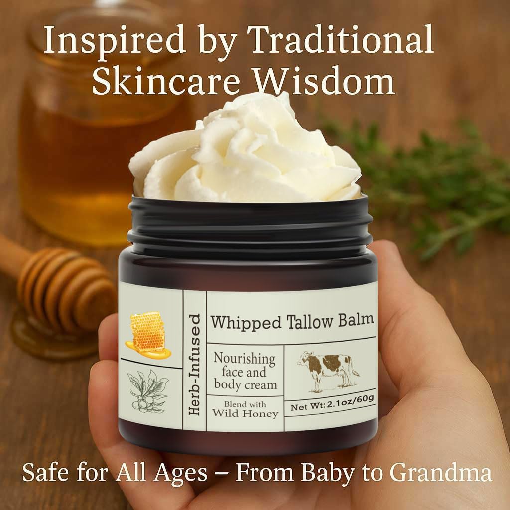 URQT natural ingredients beef tallow honey close-up emphasizes purity and skin-friendly care.
