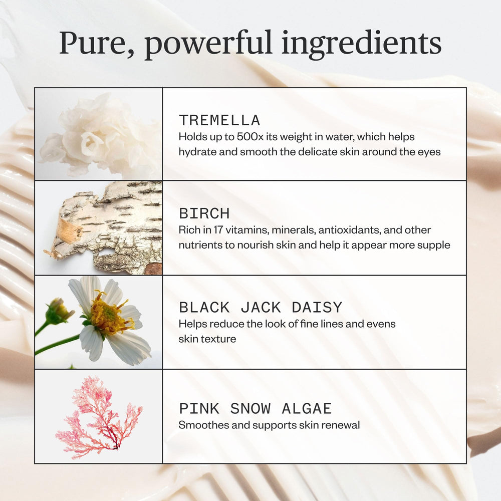 Ursa Major Forest Alchemy Eye Cream application-dab demonstrates precise, gentle dab around the eye area.
