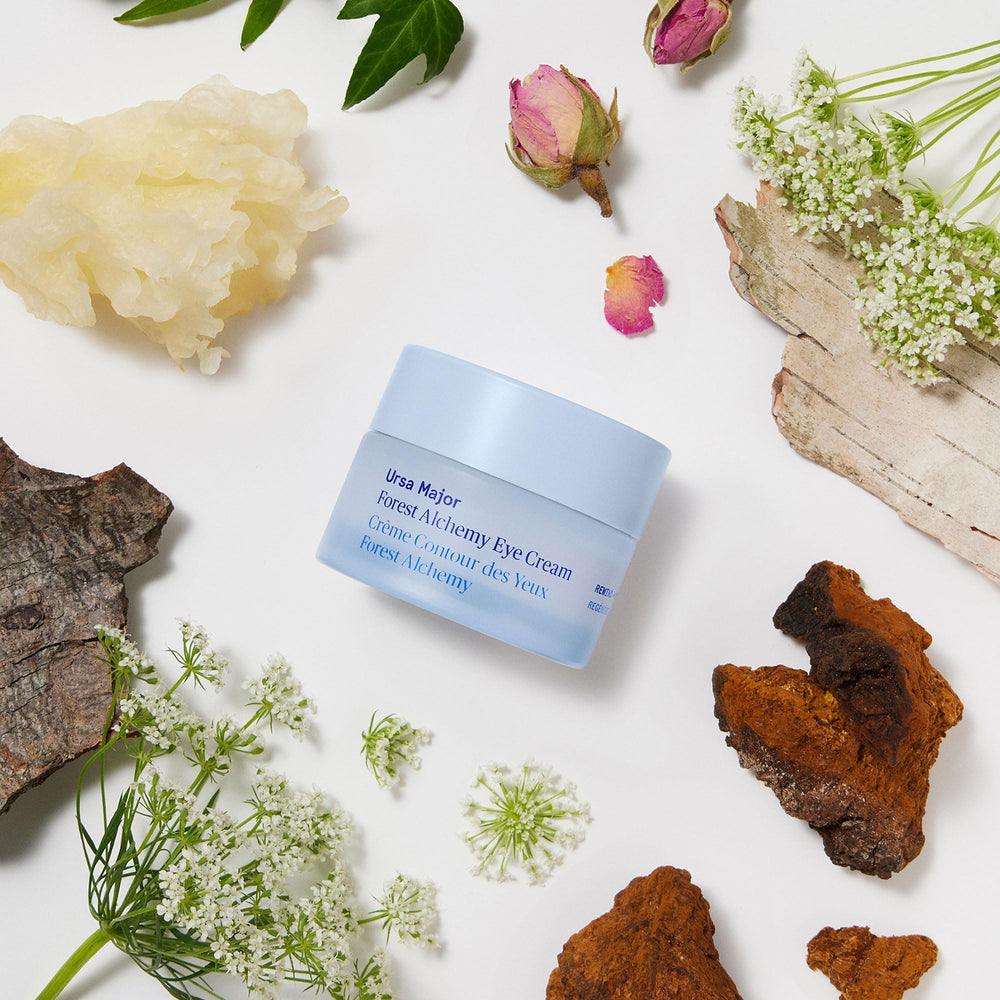 Ursa Major Forest Alchemy Eye Cream ingredients-birch tube suggests smoothing texture around eyes.