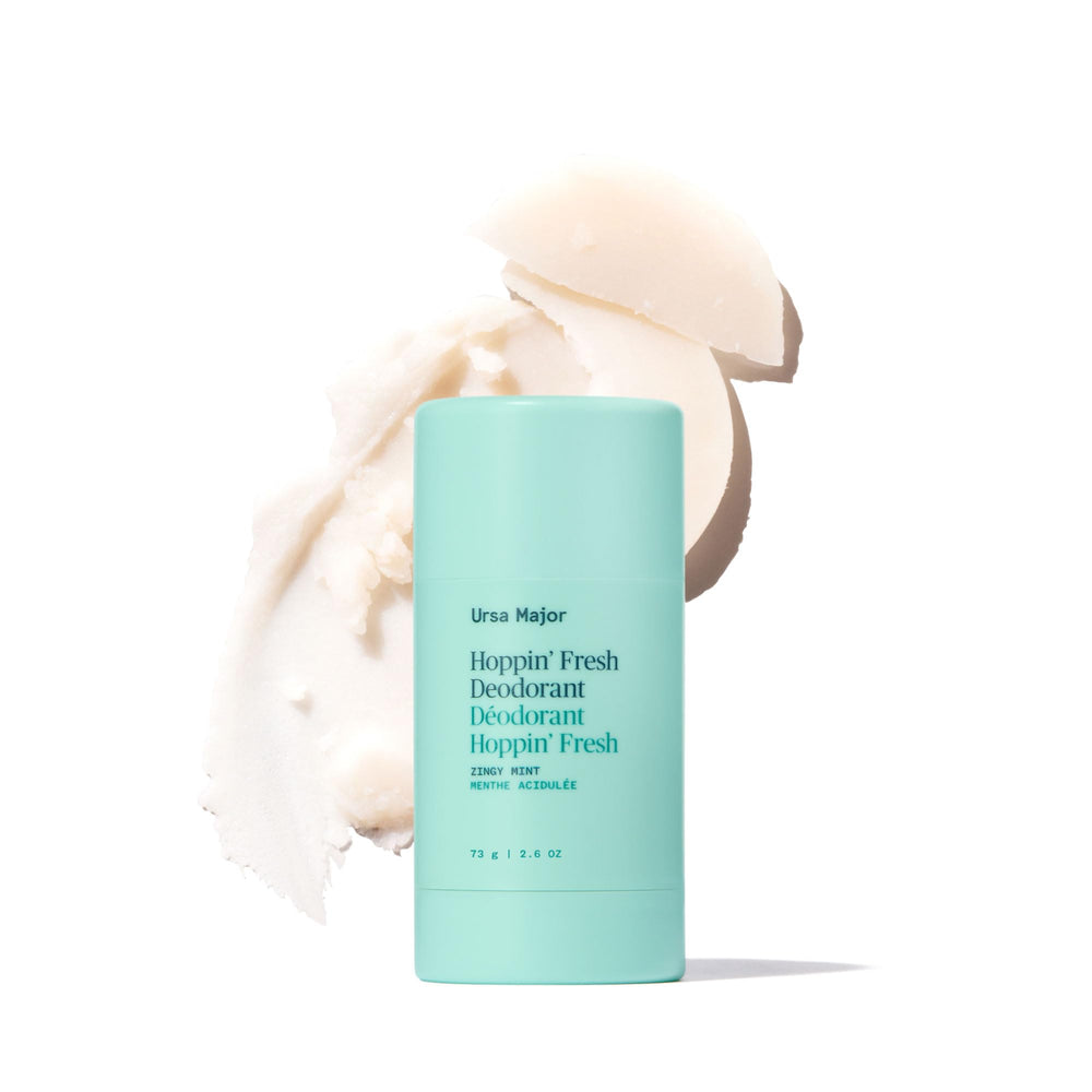 Ursa Major Hoppin’ Fresh Deodorant bottle showing aluminum-free formula for all-day freshness