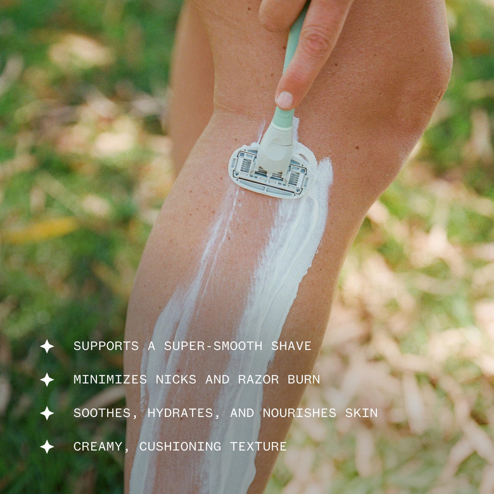 Ursa Major Natural Shave Cream on skin demonstrates nourishing hydration without irritation