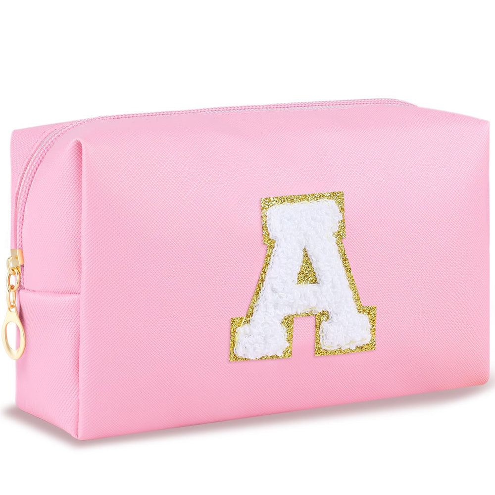 URSKYTOUS initial makeup bag pink A front view for travel storage