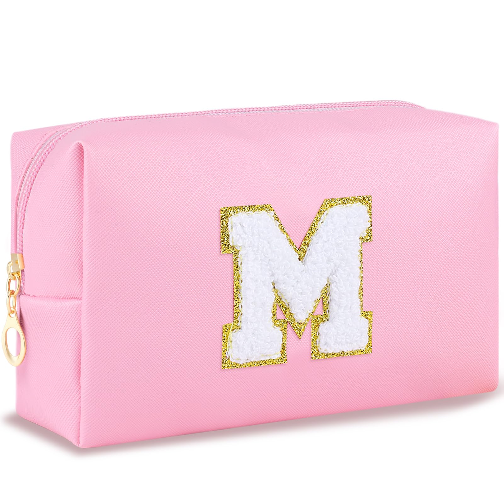 URSKYTOUS initial makeup bag pink-m keeps daily cosmetics organized on the go.