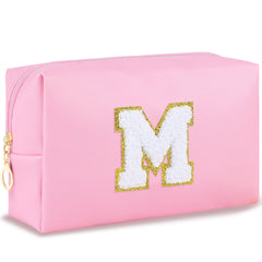 URSKYTOUS initial makeup bag pink-m keeps daily cosmetics organized on the go.