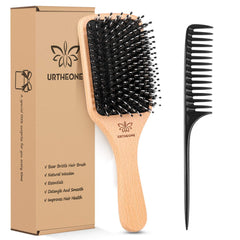 URTHEONE boar bristle hair brush with dense bristles for smoothing and shine.