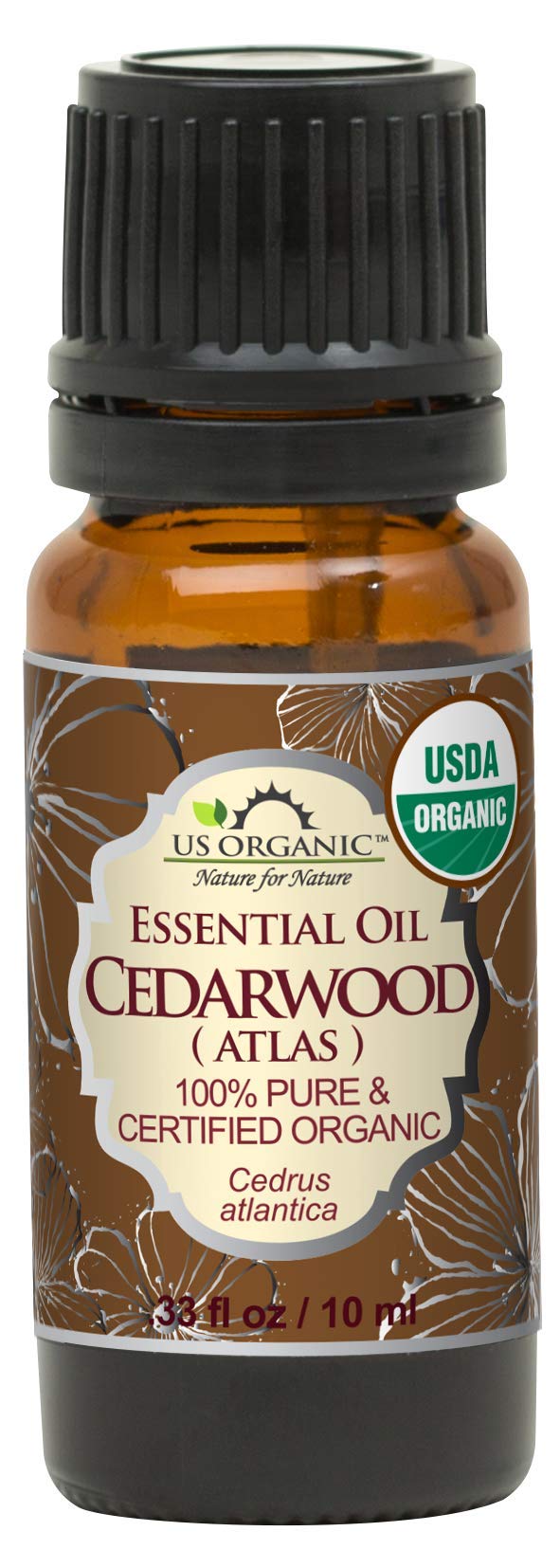US Organic Aceite Esencial Cedro Atlas en frasco de 10 ml para aromaterapia relajante