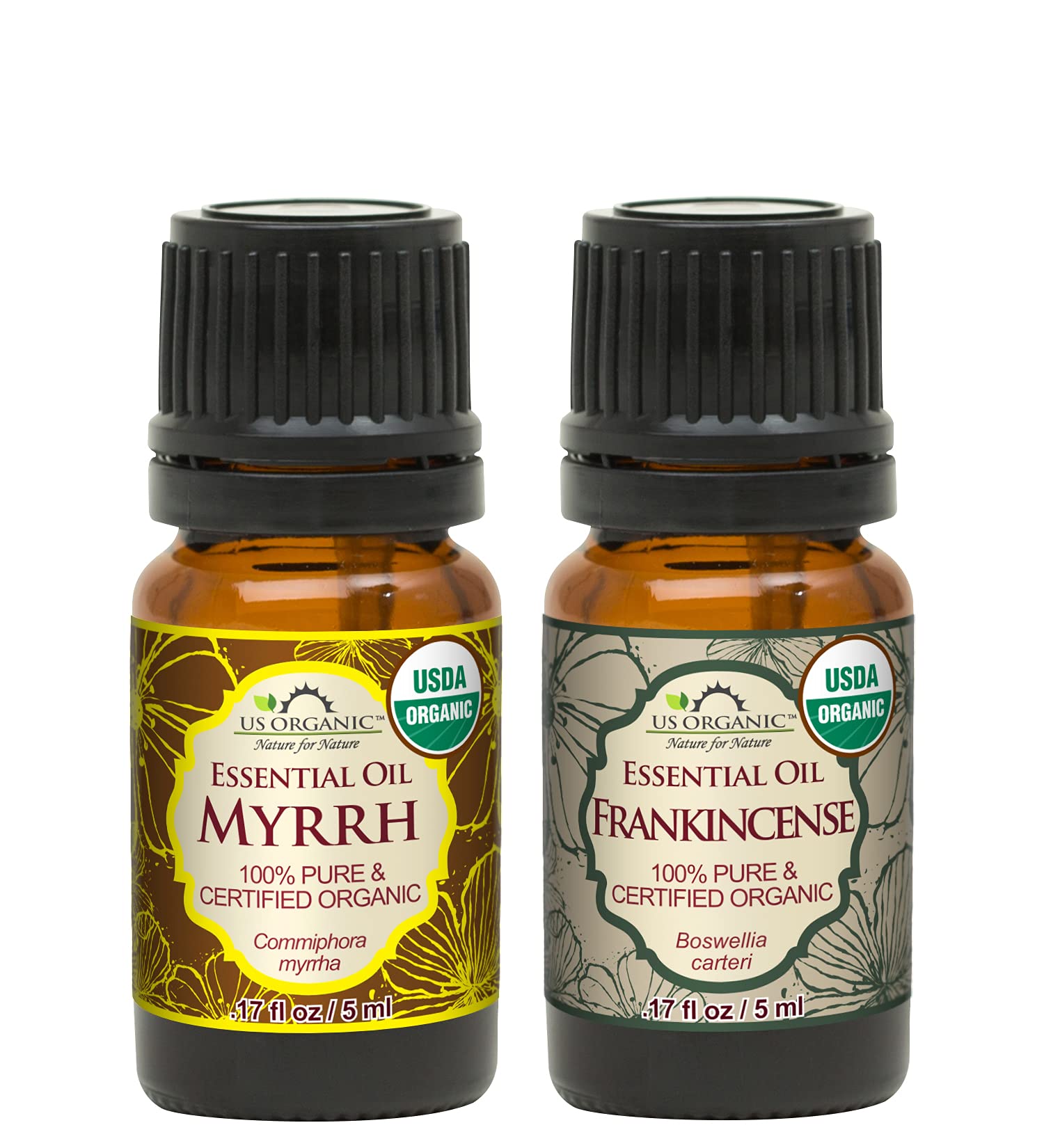 US Organic Frankincense oil bottle for calming aromatherapy and diffuse use.