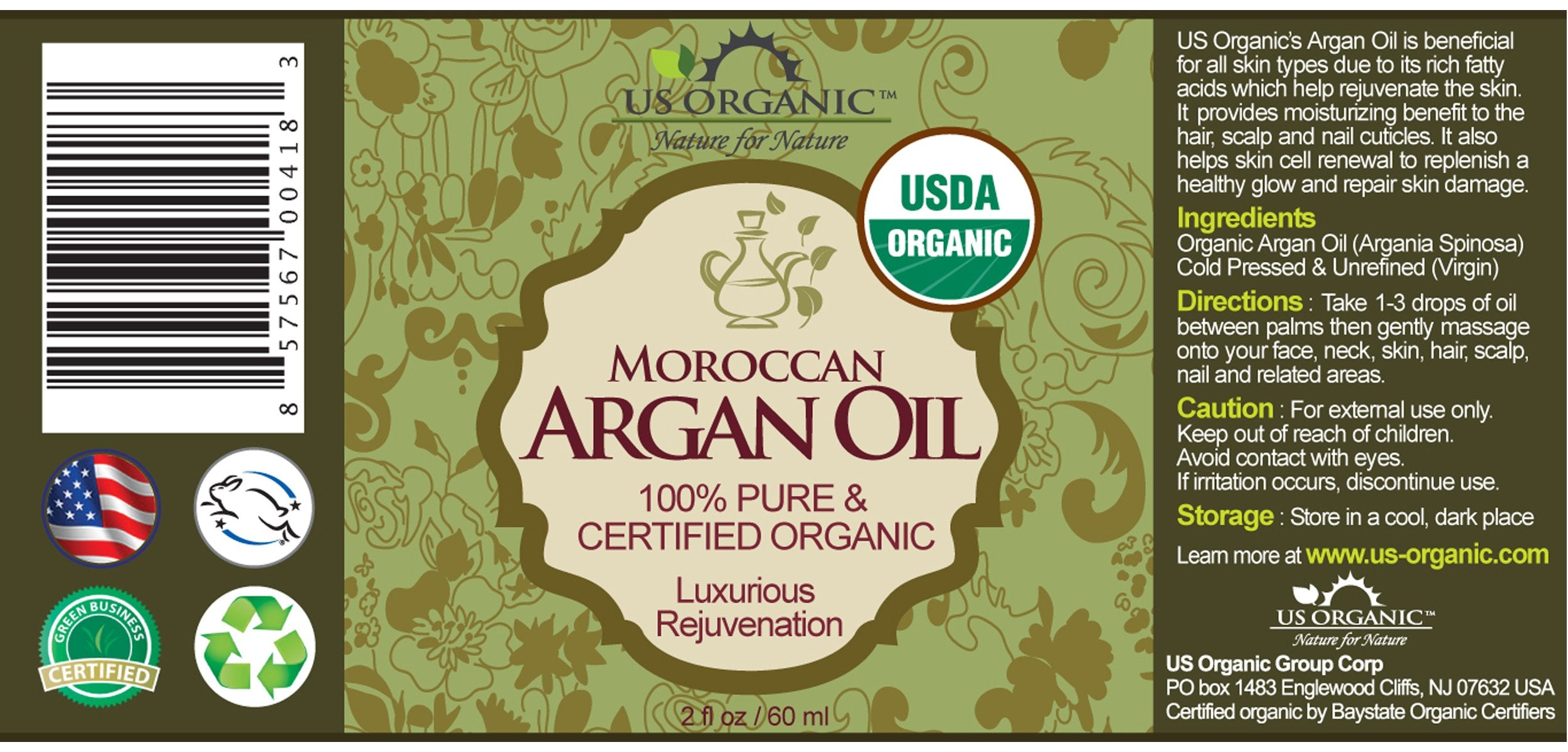 US Organic Moroccan Argan Oil amber glass bottle ready for easy application