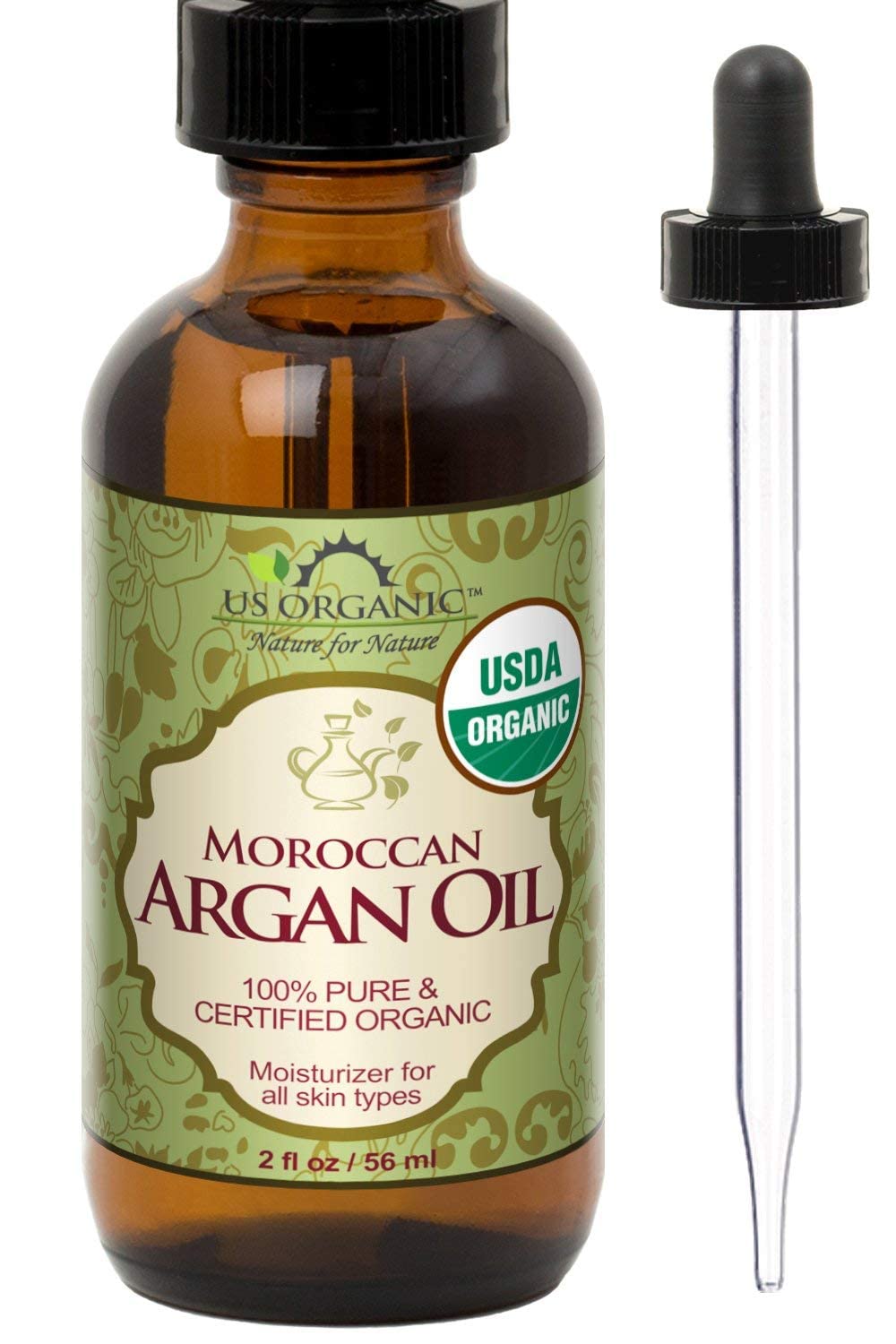 US Organic Moroccan Argan Oil bottle offers pure nourishment for hair and skin