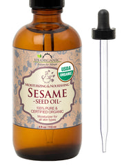 US Organic sesame seed oil bottle with pour spout for skin hydration