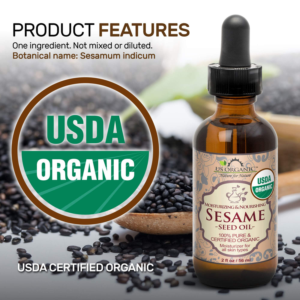 Skin massage with US Organic sesame oil for soothing, non-greasy hydration