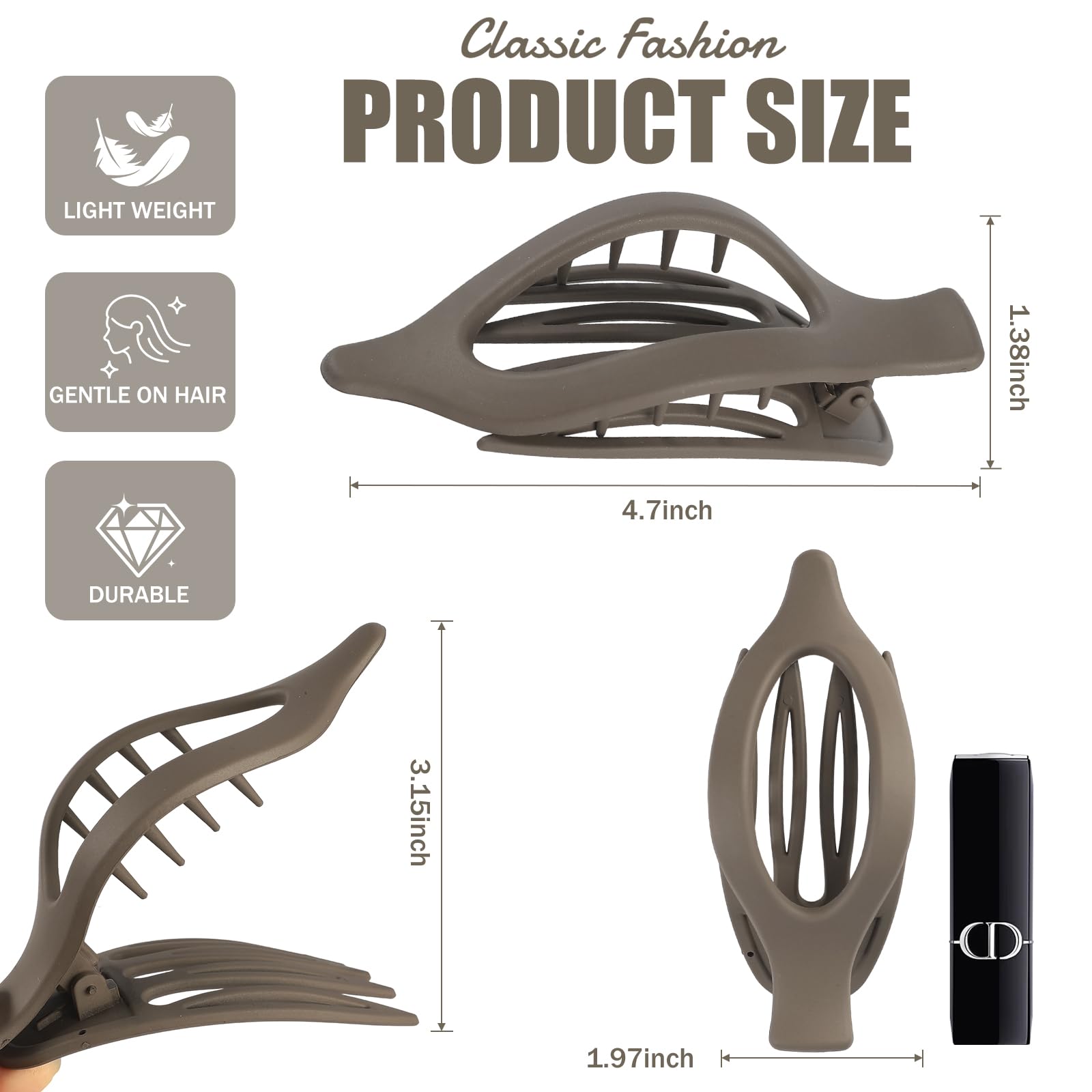 USDNICE navy matte oval clip with strong grip for all hair types