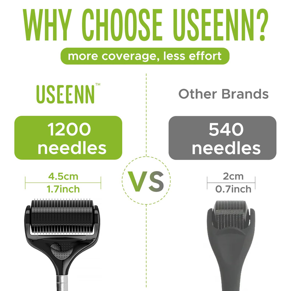 USEENN Ultra Wide Titanium Derma Roller for the scalp supports broader contact for healthier-looking hair.