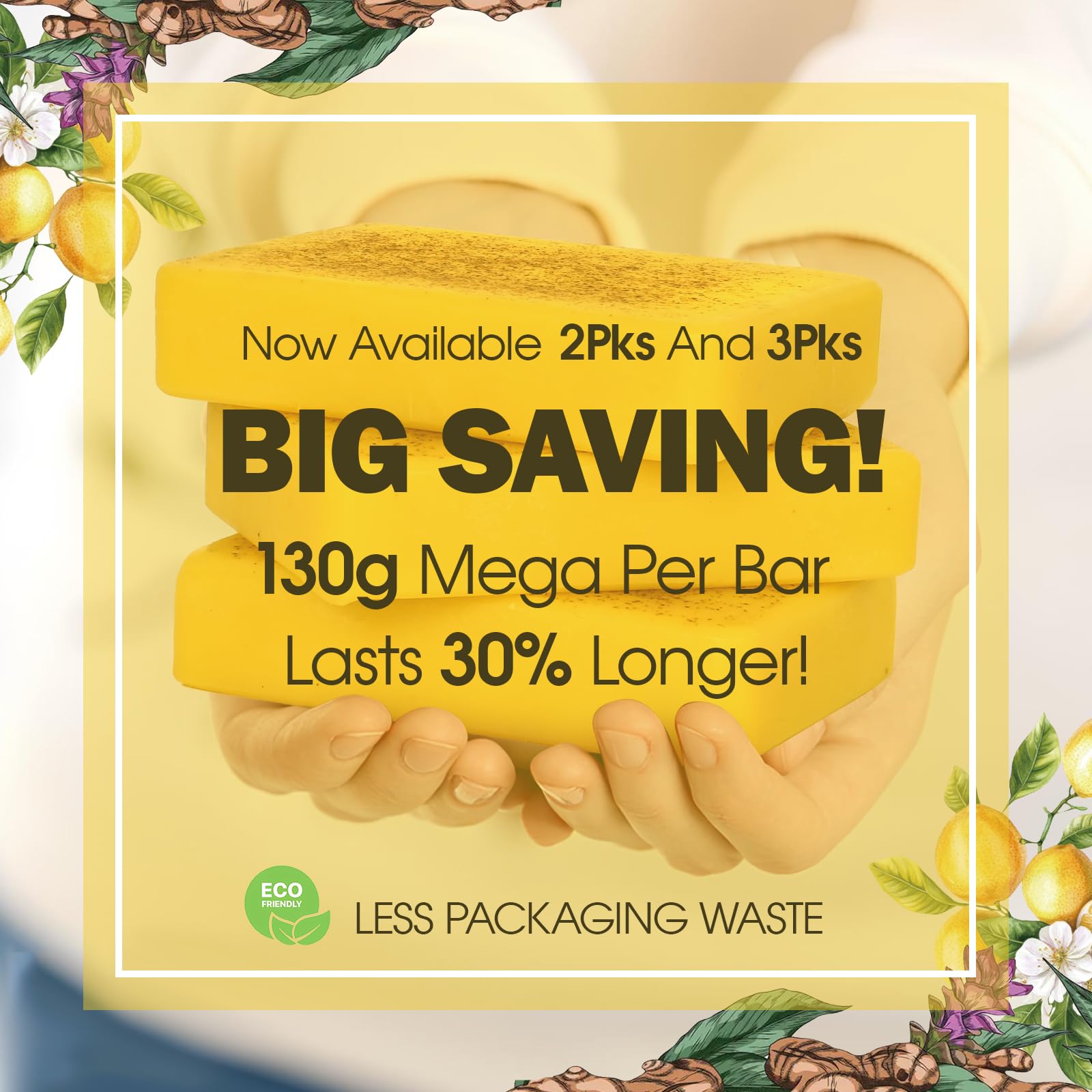 Uselective Lemon Turmeric Glow Soap Bar on bath shelf supports daily routine appeal.