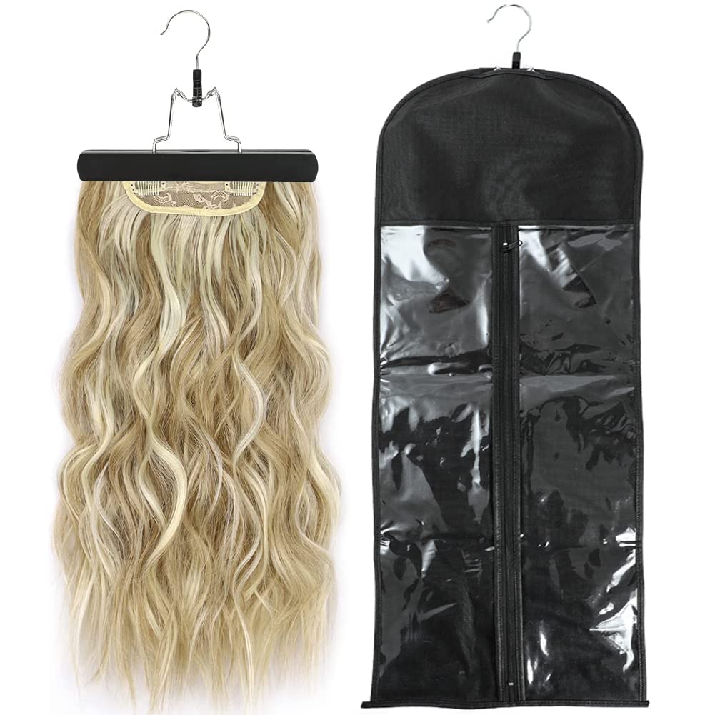 USHUIUS wig storage bag open with hanger keeps wigs organized on the go.