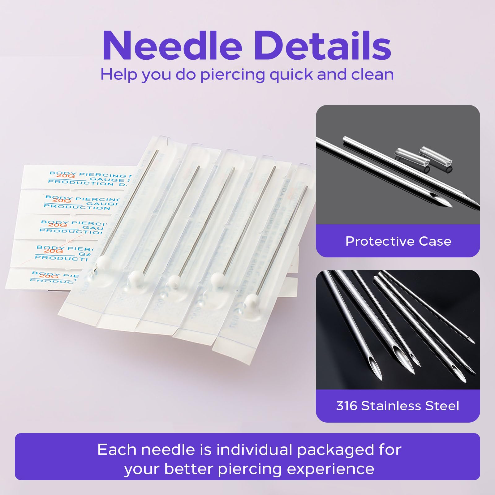 Usiriy five-sizes set 12G to 20G for different piercing needs