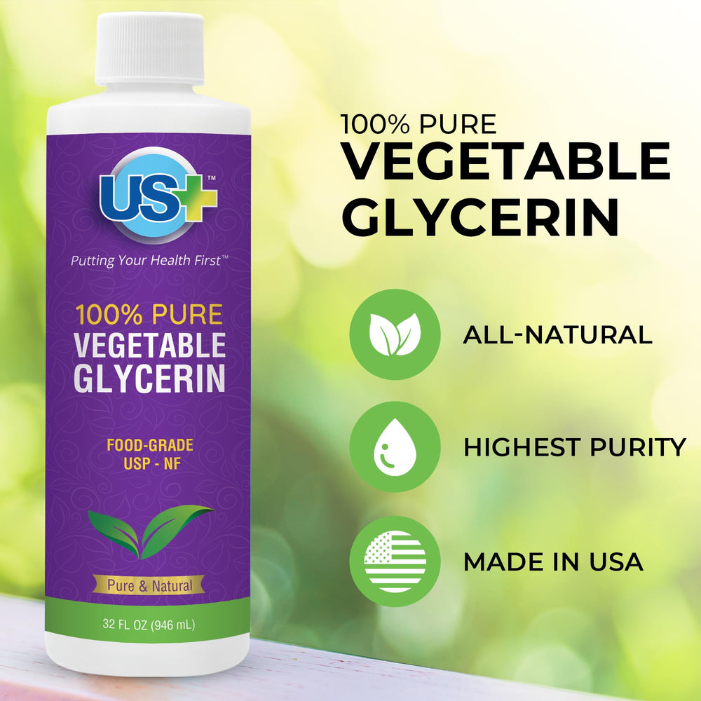 US+ glicerina vegetal USP, etiqueta visible, ideal para cosmética casera.