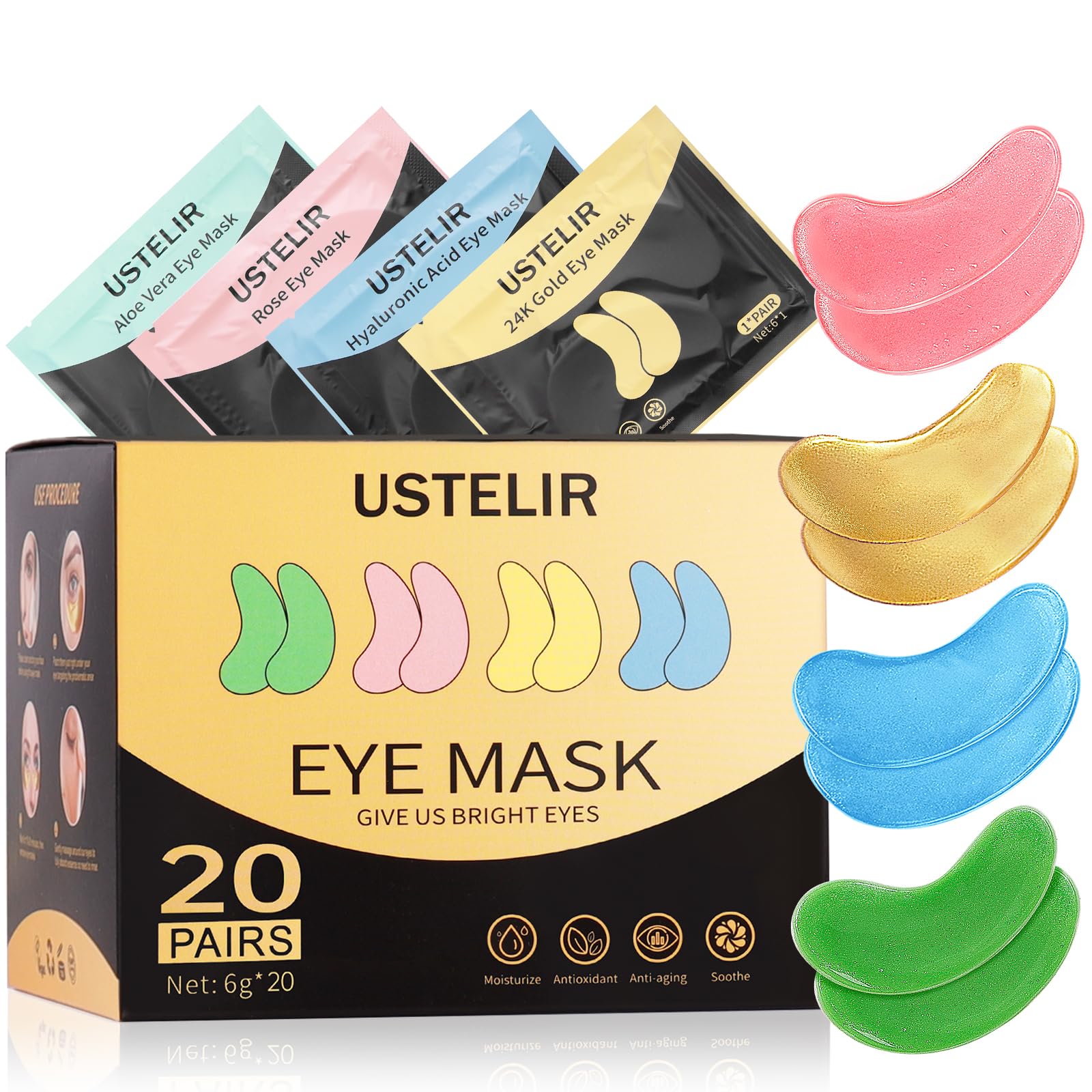 USTELIR parches de ojos dorados 24k para suavizar la piel.