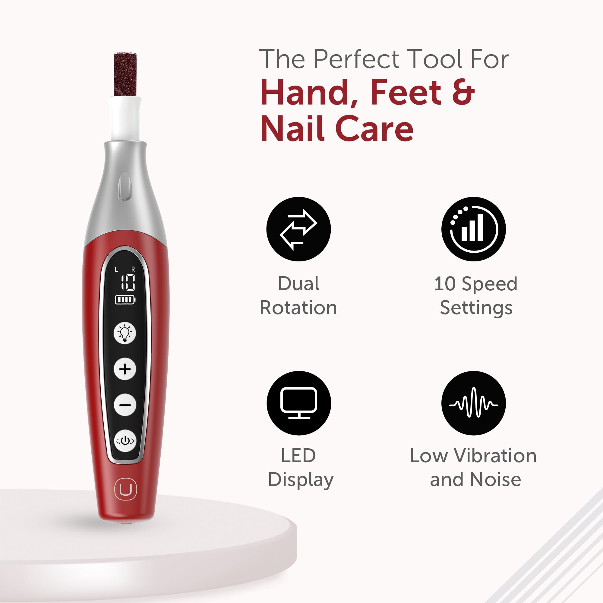 Magnetic storage box keeps PediLux Pro accessories neatly organized.