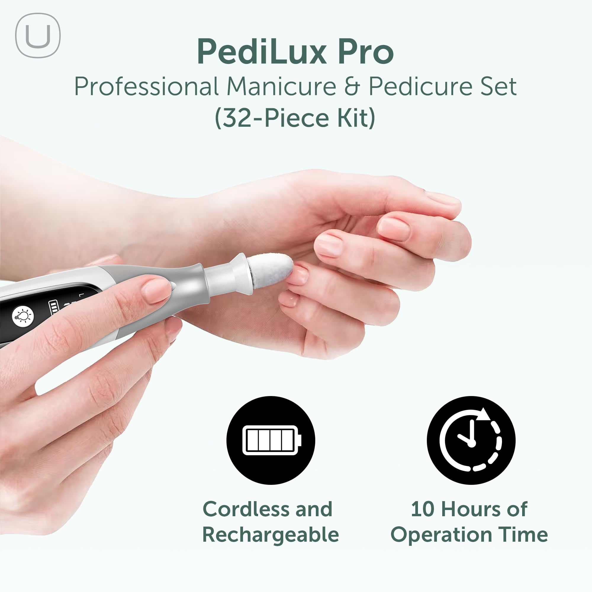 UTILYZE PediLux Pro with LED display for quick speed and battery checks during manicure.