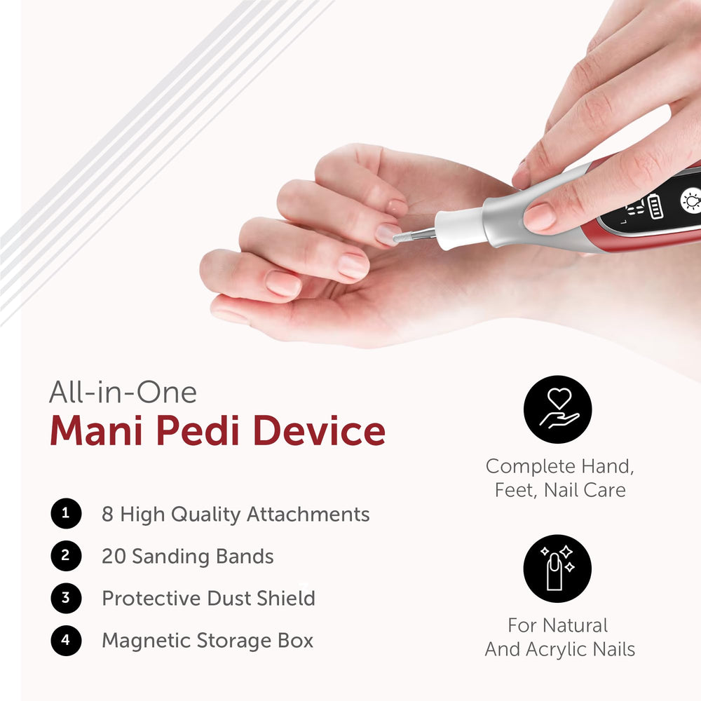 Cordless PediLux Pro supports at-home nail shaping and cuticle care.