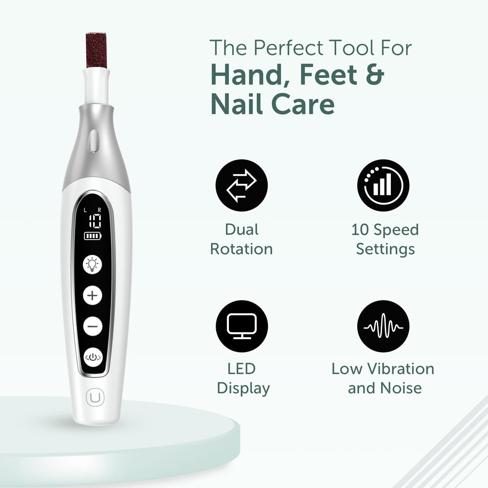 UTILYZE PediLux Pro variable rotations enable gentle touch for sensitive skin during filing.