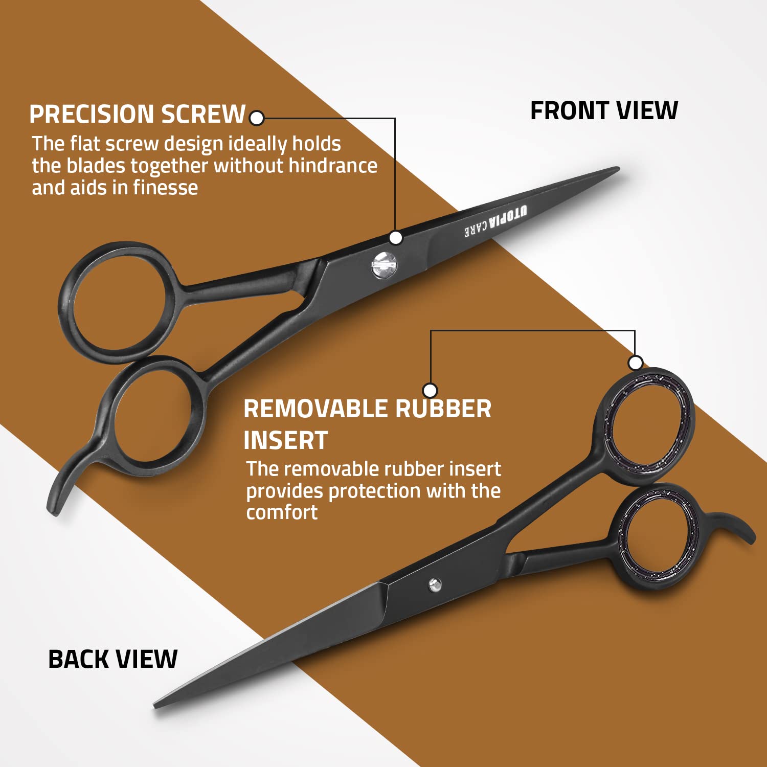 Utopia Care scissors balance and grip close-up for steady control.