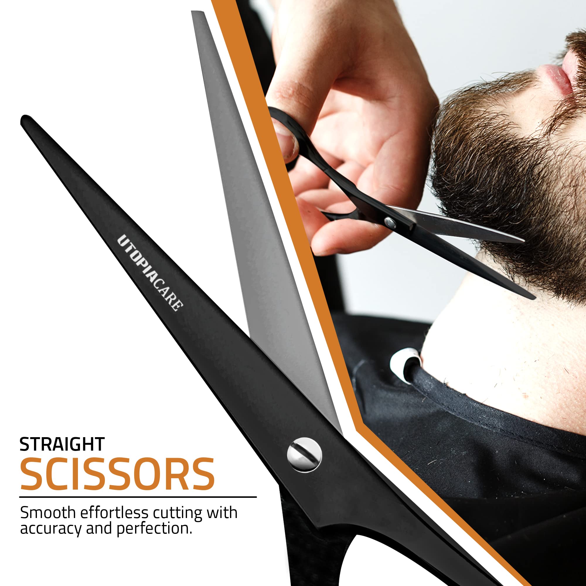 Utopia Care scissors shown in a professional salon setup for versatile use.
