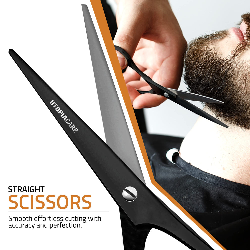 Utopia Care scissors shown in a professional salon setup for versatile use.