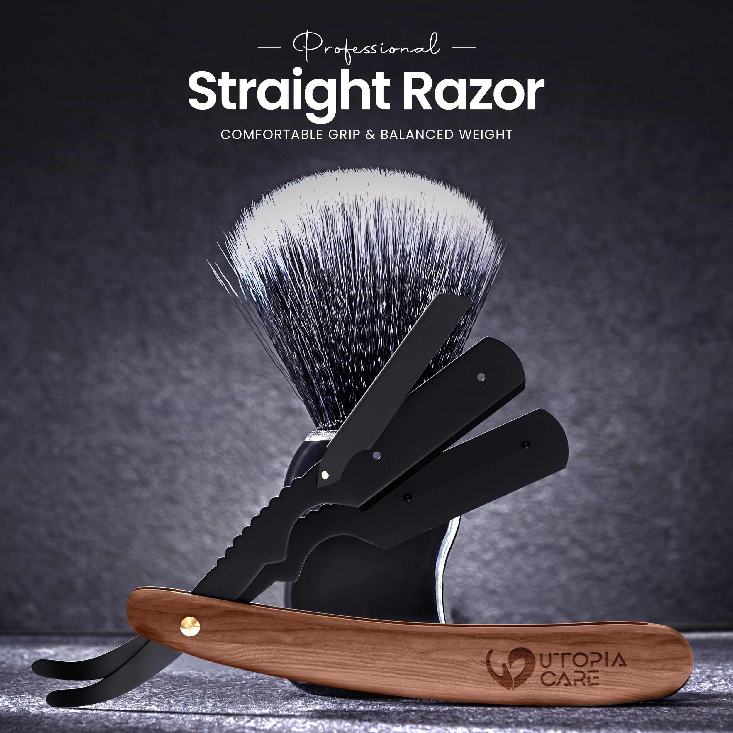 Beard trimming with Utopia Care straight razor for clean lines