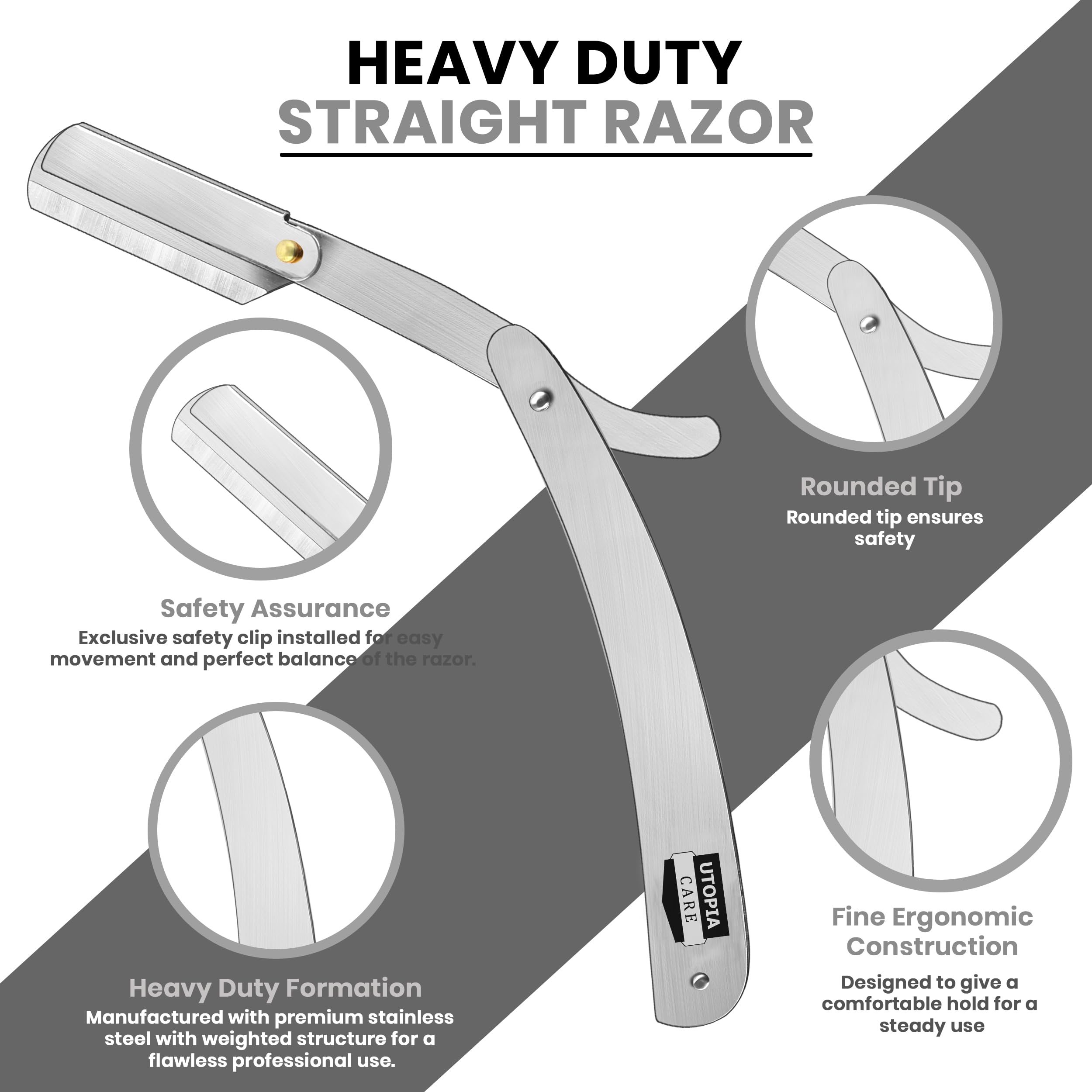 Matte-finish stainless steel razor detail highlighting durability and balance.